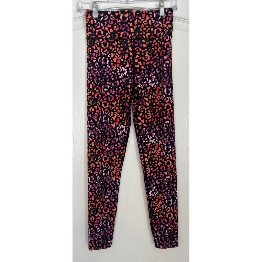 Cut The Frills Womens Small Black Orange Pink Animal Print Leggings High Rise